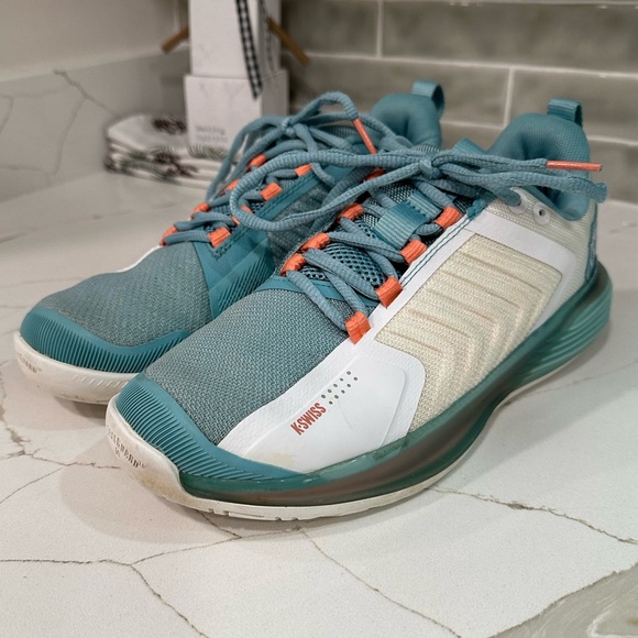 K-Swiss Ultrashot 3. Women Size 8.5 Color Blanc De Blanc/Nile Blue/Desert Flower - Picture 1 of 11